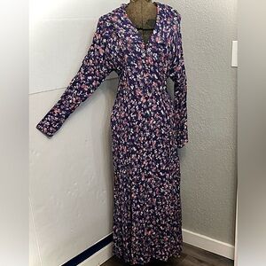 VINTAGE 90’s PAPY BOEZ PURPLE FLORAL LONG SLEEVE MAXI RAYON DRESS SIZE M/L